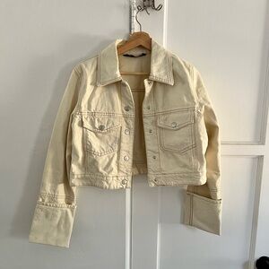 Zara Cream Denim Jacket with Tan Stitching